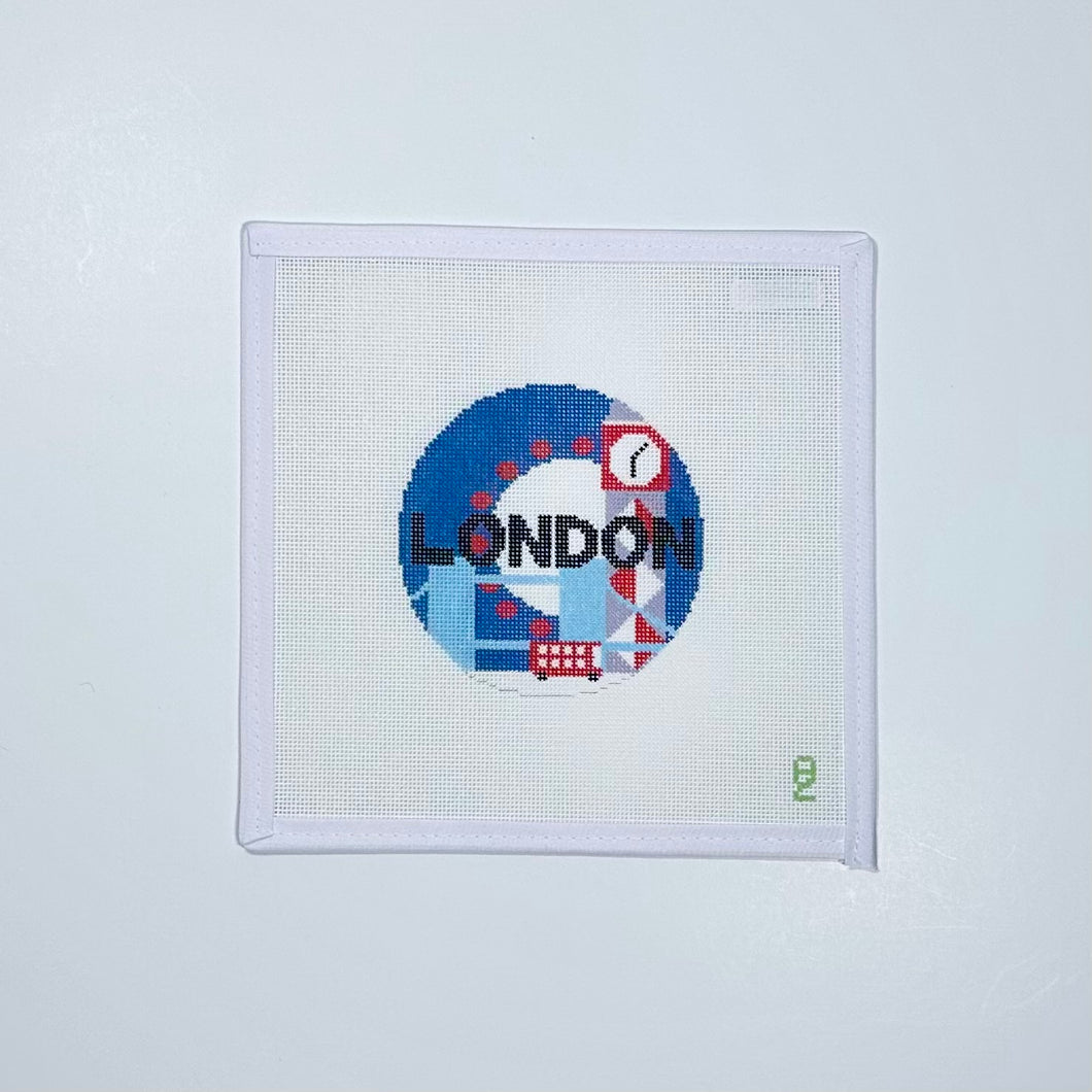 London Retro Travel Needlepoint Ornament