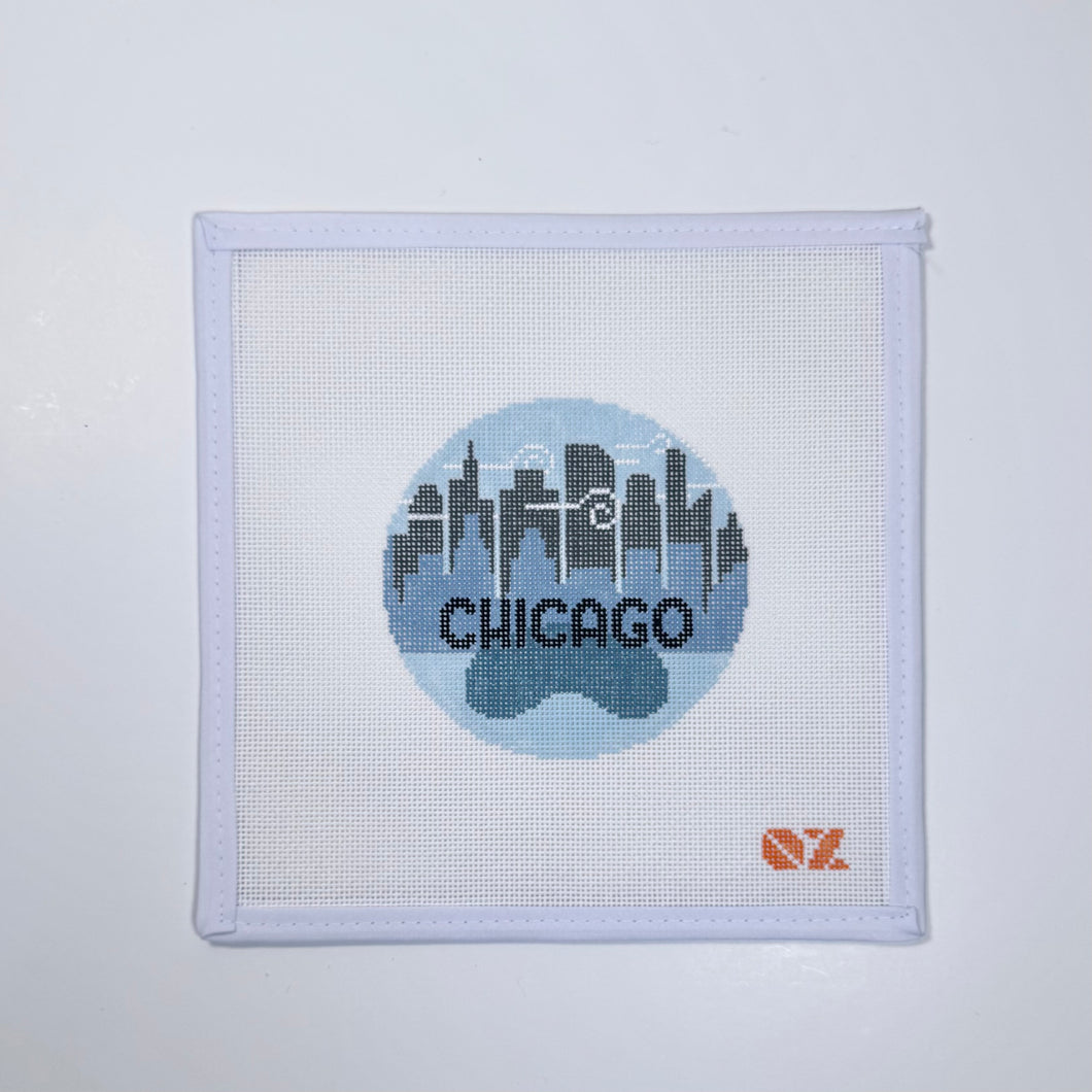 Chicago Retro Travel Needlepoint Ornament