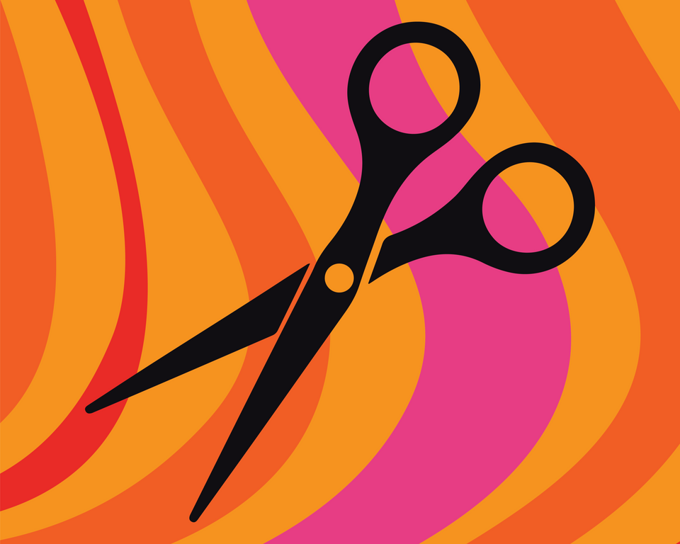 Black scissors on a colorful wavy background