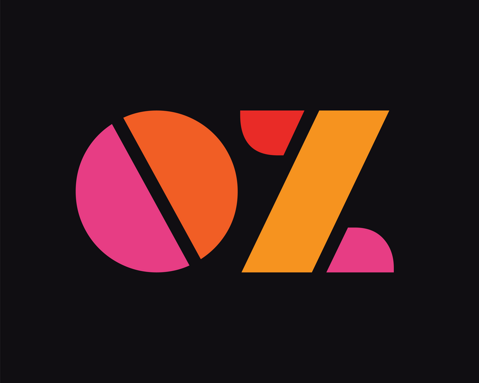 Colorful logo with letters 'O' and 'Z' on a black background